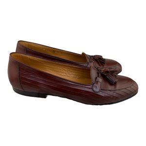 Cole Haan Brown Textured Leather Tassel Loafers Slip On Burgundy Shoes S…